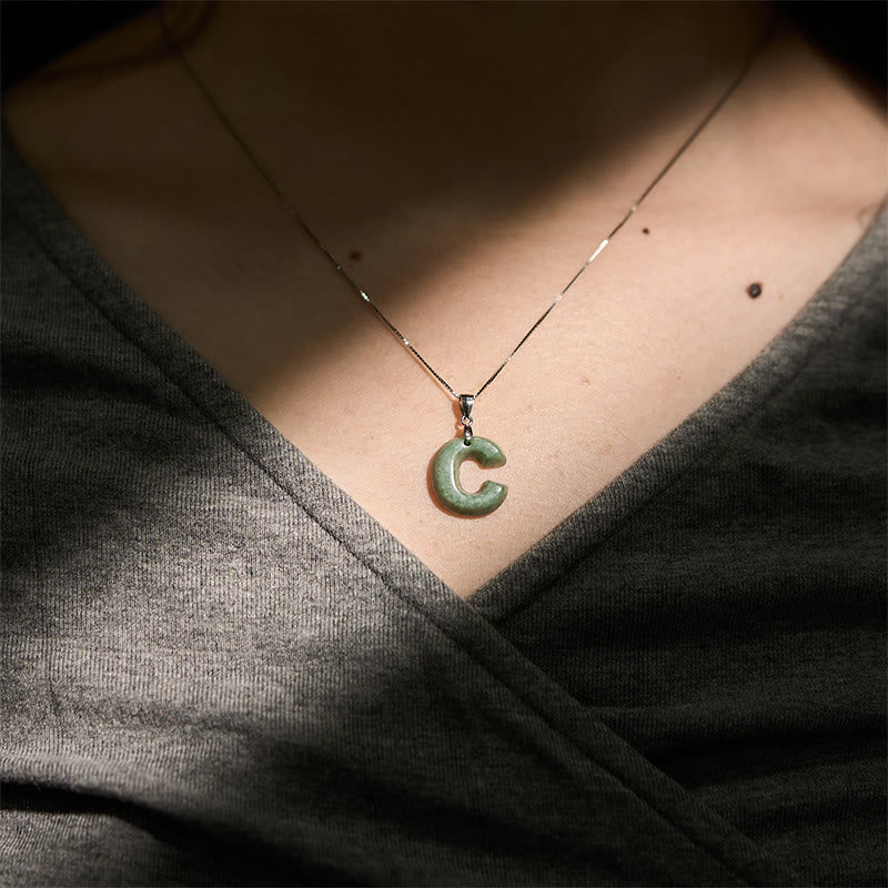 Buddha Stones May You Find Your Own Meaning Natural A-Z Letter Jade Titanium Steel Chain Necklace Includes Gift Message Card