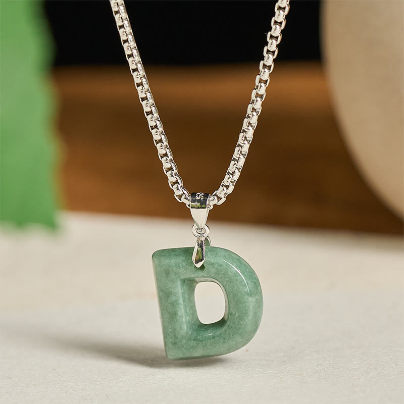 Buddha Stones May You Find Your Own Meaning Natural A-Z Letter Jade Titanium Steel Chain Necklace Includes Gift Message Card