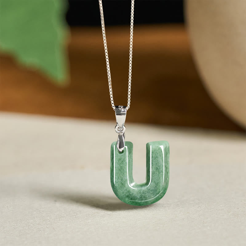 Buddha Stones May You Find Your Own Meaning Natural A-Z Letter Jade Titanium Steel Chain Necklace Includes Gift Message Card