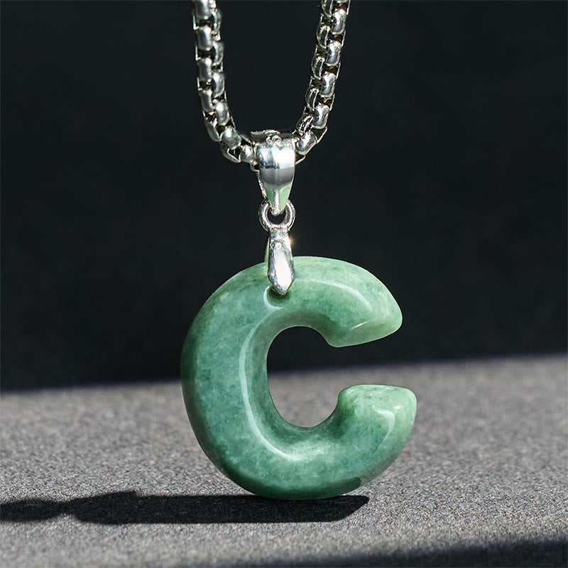 Buddha Stones May You Find Your Own Meaning Natural A-Z Letter Jade Titanium Steel Chain Necklace Includes Gift Message Card