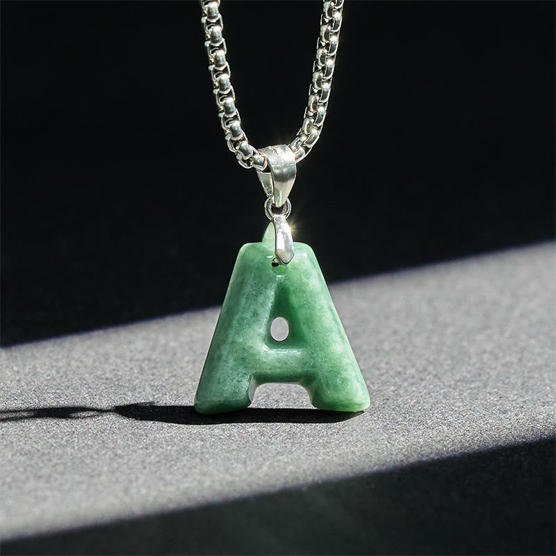 Buddha Stones May You Find Your Own Meaning Natural A-Z Letter Jade Titanium Steel Chain Necklace Includes Gift Message Card