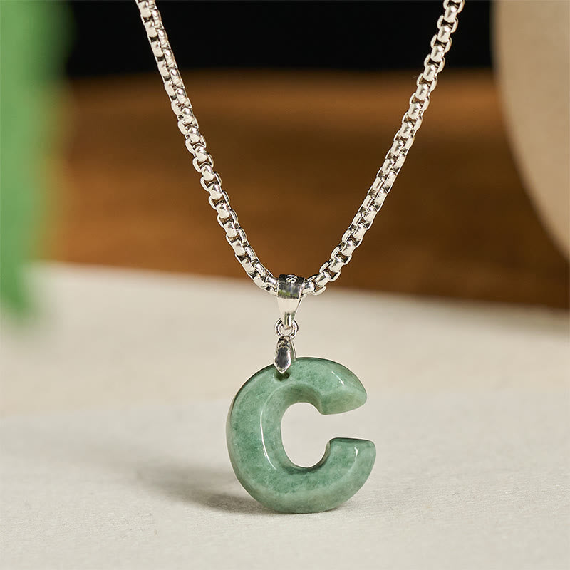 Buddha Stones May You Find Your Own Meaning Natural A-Z Letter Jade Titanium Steel Chain Necklace Includes Gift Message Card