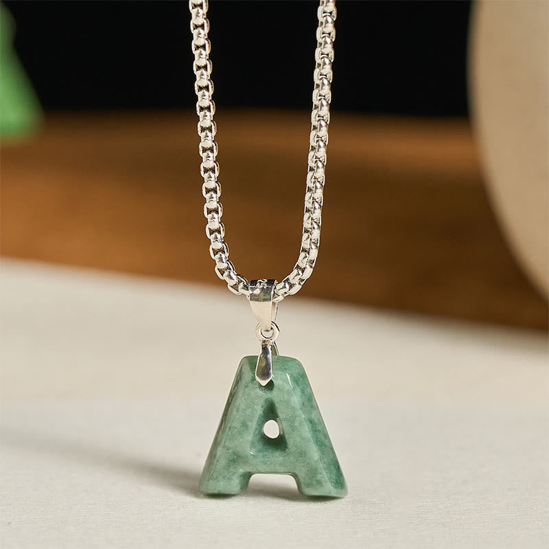 Buddha Stones May You Find Your Own Meaning Natural A-Z Letter Jade Titanium Steel Chain Necklace Includes Gift Message Card