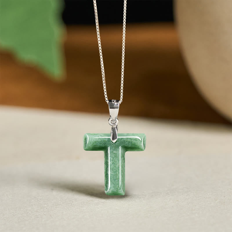 Buddha Stones May You Find Your Own Meaning Natural A-Z Letter Jade Titanium Steel Chain Necklace Includes Gift Message Card