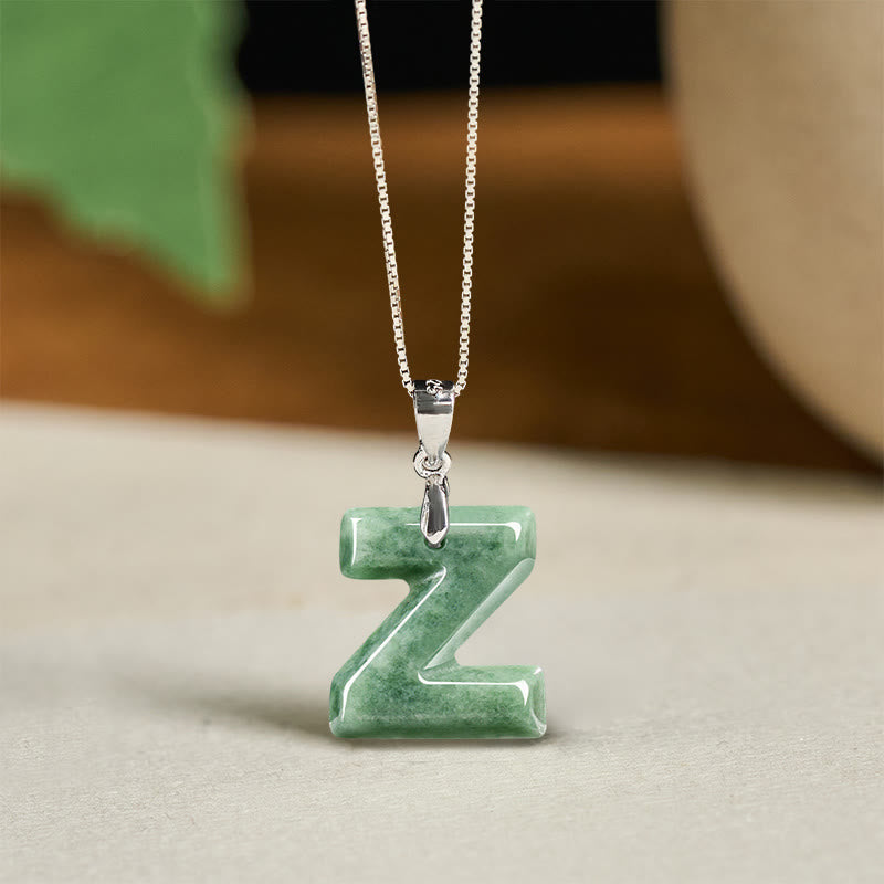 Buddha Stones May You Find Your Own Meaning Natural A-Z Letter Jade Titanium Steel Chain Necklace Includes Gift Message Card