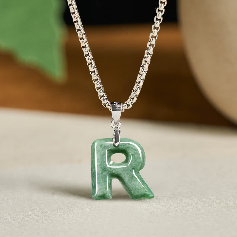Buddha Stones May You Find Your Own Meaning Natural A-Z Letter Jade Titanium Steel Chain Necklace Includes Gift Message Card