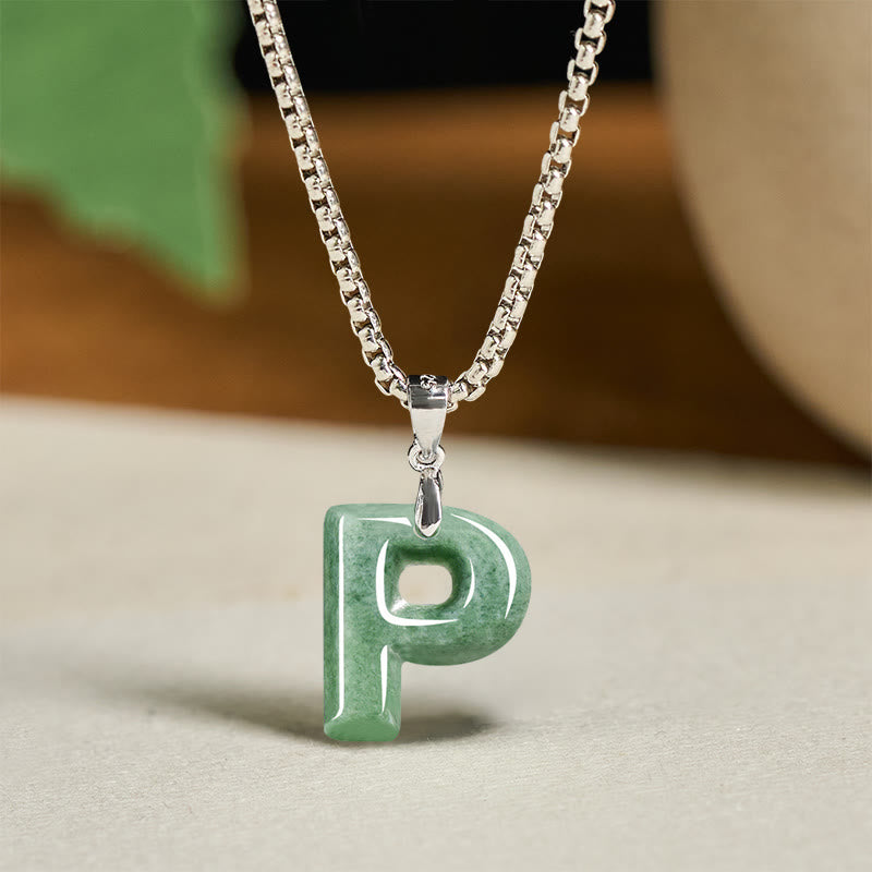 Buddha Stones May You Find Your Own Meaning Natural A-Z Letter Jade Titanium Steel Chain Necklace Includes Gift Message Card