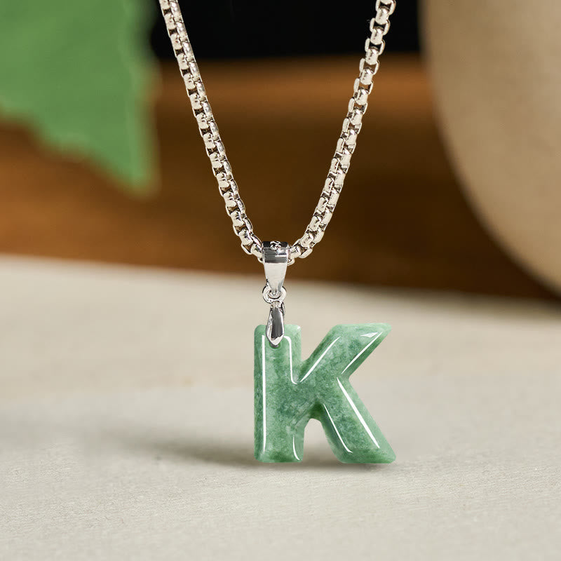 Buddha Stones May You Find Your Own Meaning Natural A-Z Letter Jade Titanium Steel Chain Necklace Includes Gift Message Card