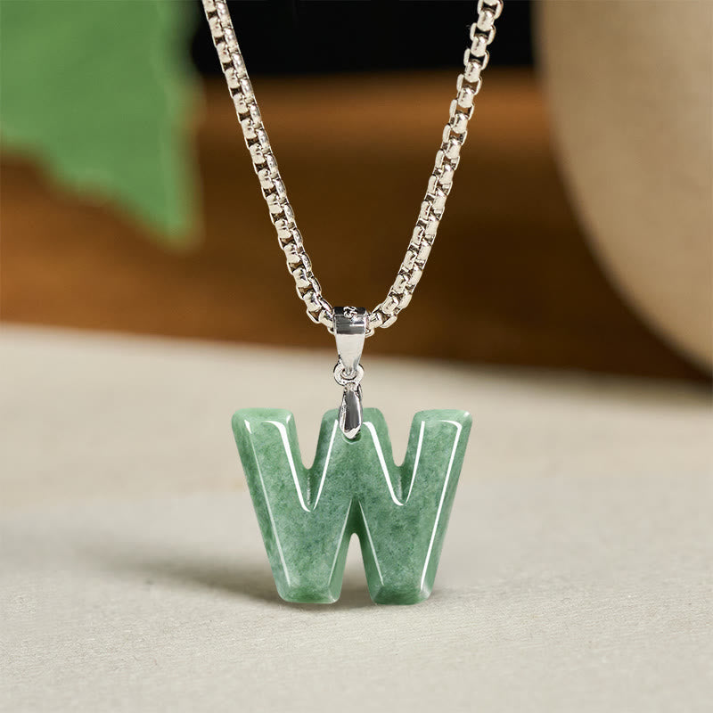 Buddha Stones May You Find Your Own Meaning Natural A-Z Letter Jade Titanium Steel Chain Necklace Includes Gift Message Card