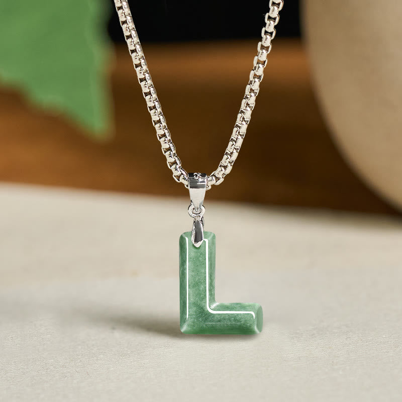 Buddha Stones May You Find Your Own Meaning Natural A-Z Letter Jade Titanium Steel Chain Necklace Includes Gift Message Card