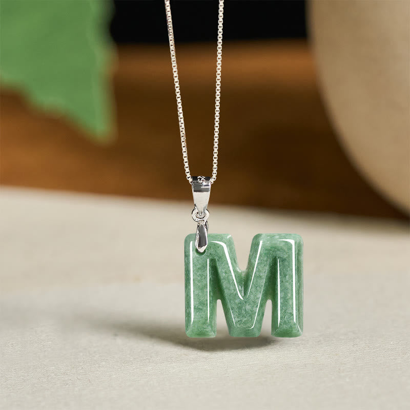 Buddha Stones May You Find Your Own Meaning Natural A-Z Letter Jade Titanium Steel Chain Necklace Includes Gift Message Card