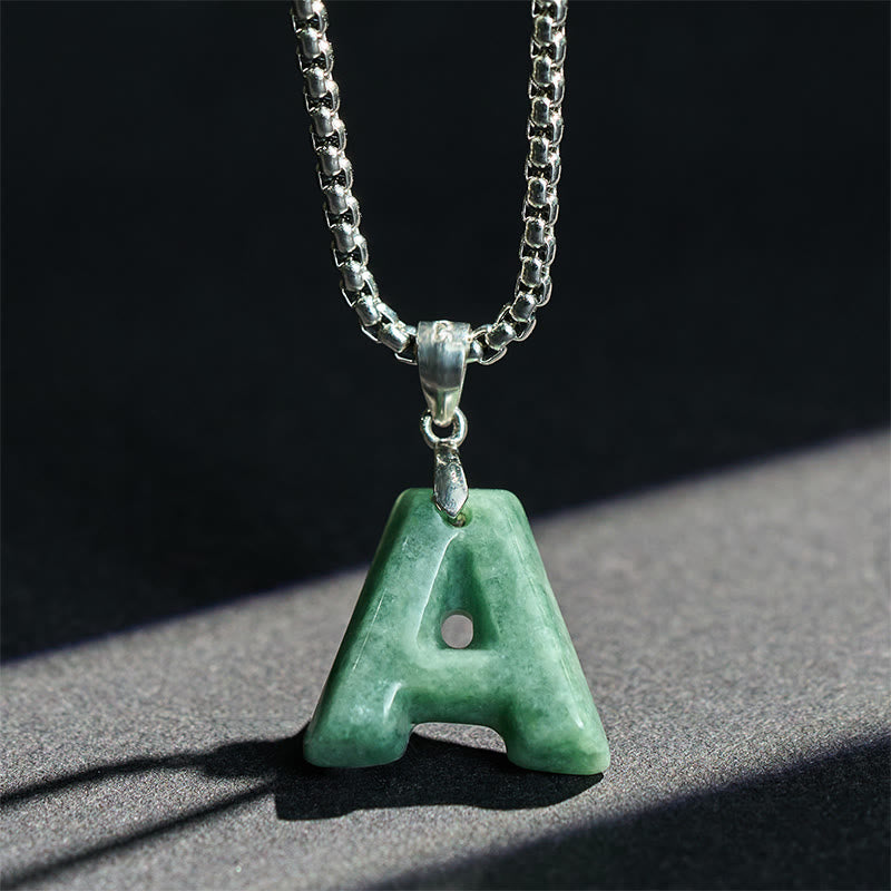 Buddha Stones May You Find Your Own Meaning Natural A-Z Letter Jade Titanium Steel Chain Necklace Includes Gift Message Card