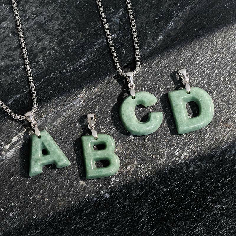 Buddha Stones May You Find Your Own Meaning Natural A-Z Letter Jade Titanium Steel Chain Necklace Includes Gift Message Card