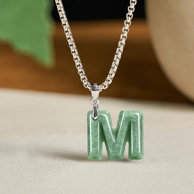Buddha Stones May You Find Your Own Meaning Natural A-Z Letter Jade Titanium Steel Chain Necklace Includes Gift Message Card