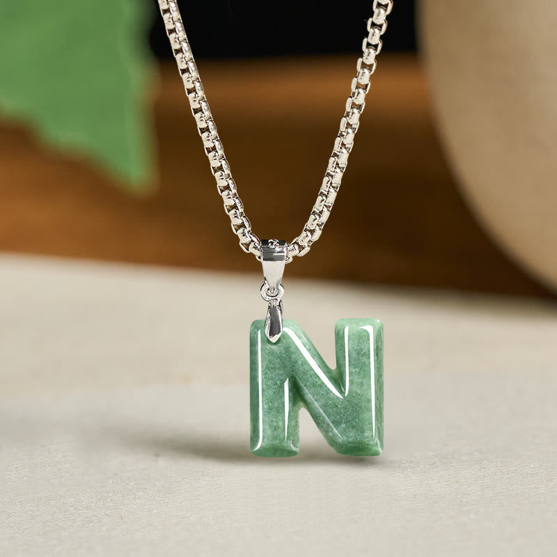 Buddha Stones May You Find Your Own Meaning Natural A-Z Letter Jade Titanium Steel Chain Necklace Includes Gift Message Card