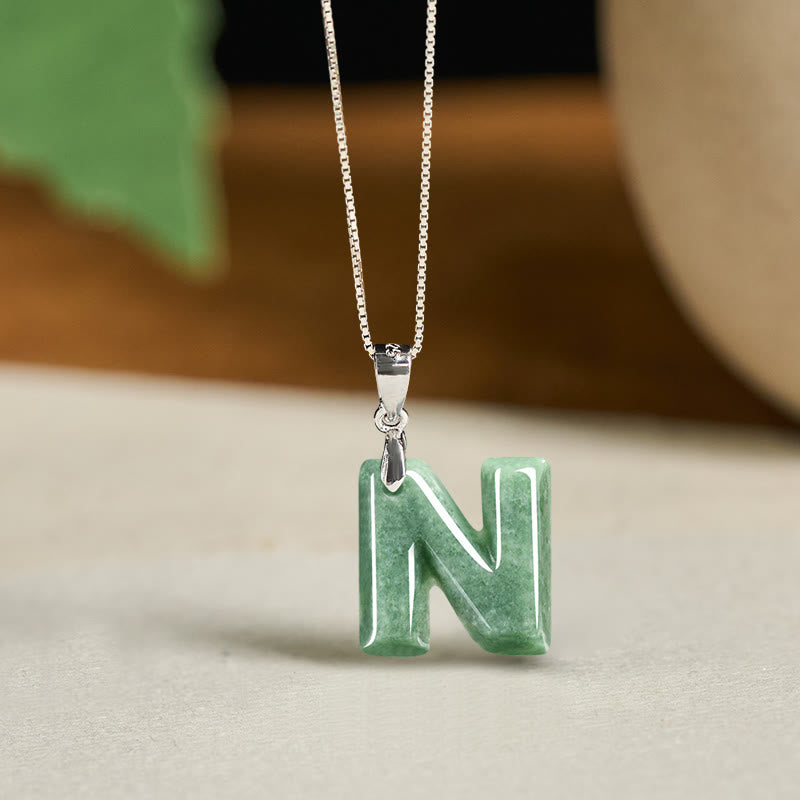 Buddha Stones May You Find Your Own Meaning Natural A-Z Letter Jade Titanium Steel Chain Necklace Includes Gift Message Card