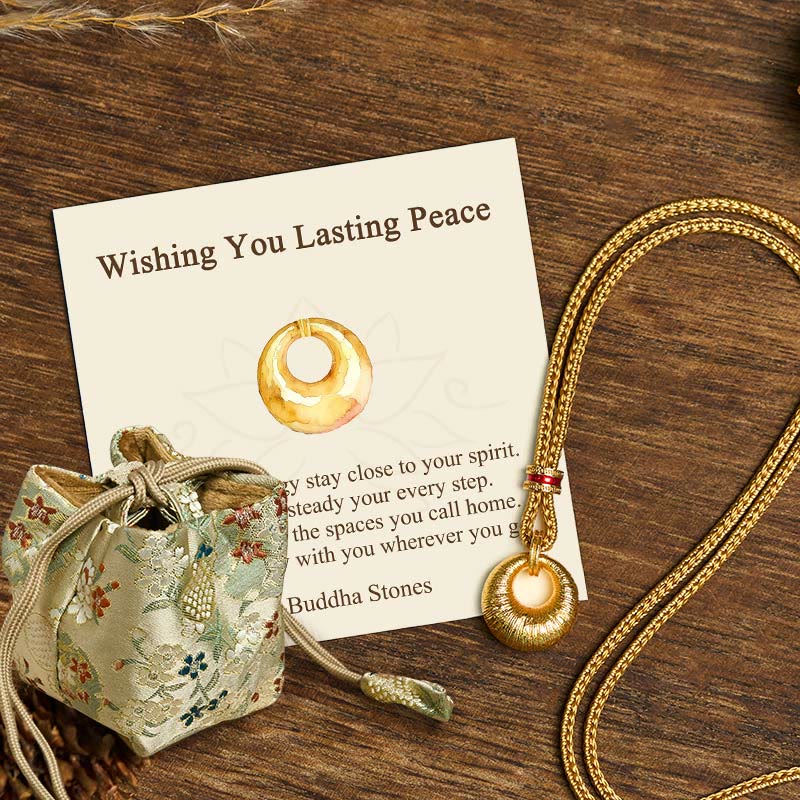 Buddha Stones Wishing You Lasting Peace 24k Gold Plated Copper Peace Buckle Necklace Includes Gift Message Card