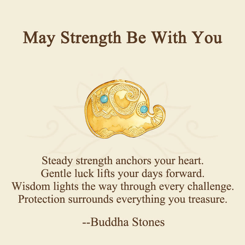 Buddha Stones May Strength Be With You 24k Gold Plated Brass Elephant Necklace Includes Gift Message Card