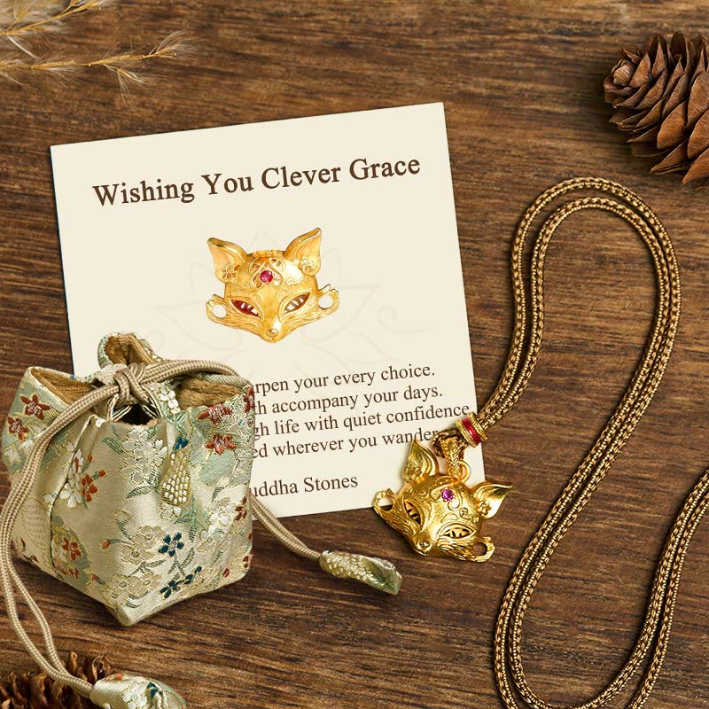 Buddha Stones Wishing You Clever Grace 24k Gold Plated Brass Fox Necklace Includes Gift Message Card