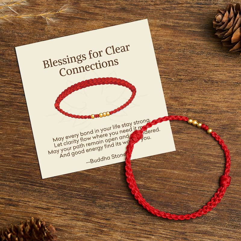 Buddha Stones Blessings for Clear Connections 925 Sterling Silver Plated Gold Beads Red String Bracelet Includes Gift Message Card