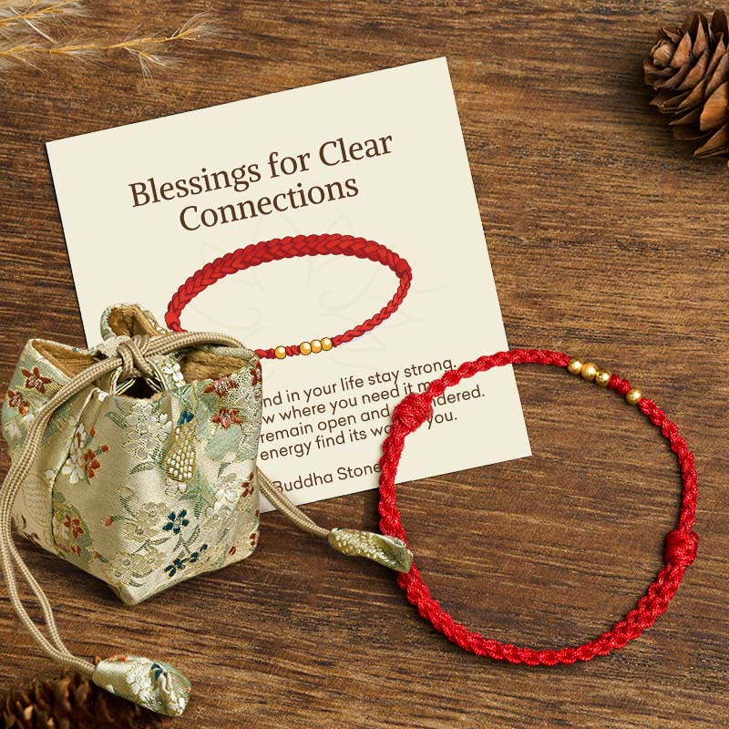 Buddha Stones Blessings for Clear Connections 925 Sterling Silver Plated Gold Beads Red String Bracelet Includes Gift Message Card