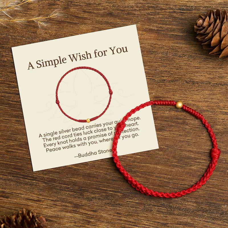 Buddha Stones A Simple Wish for You 925 Sterling Silver Plated Gold Single Bead Red Rope Bracelet Anklet Includes Gift Message Card