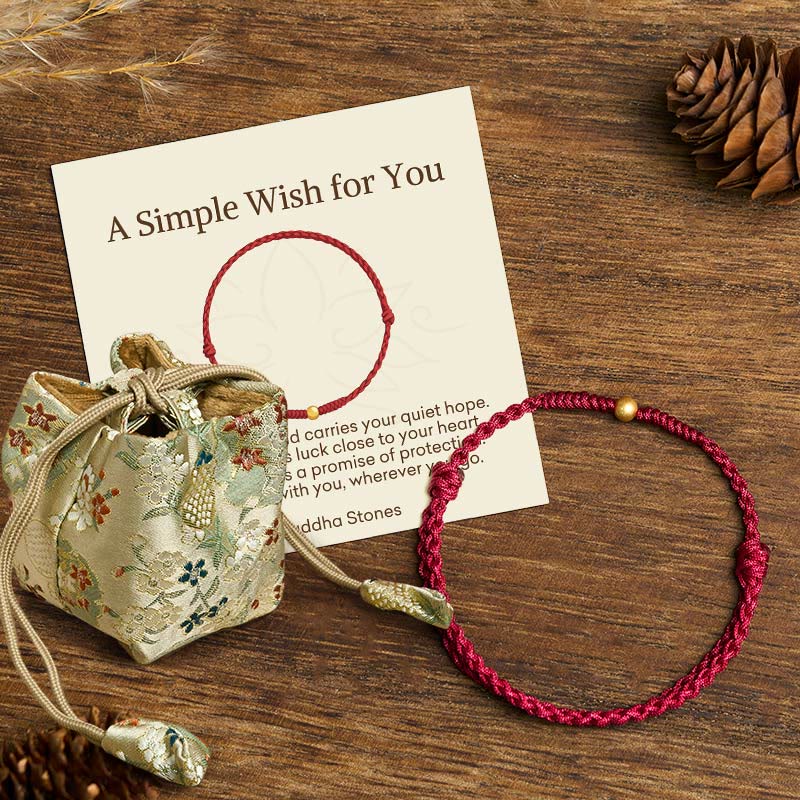 Buddha Stones A Simple Wish for You 925 Sterling Silver Plated Gold Single Bead Red Rope Bracelet Anklet Includes Gift Message Card