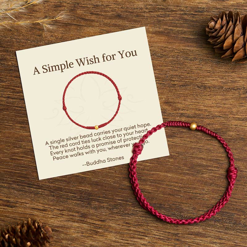 Buddha Stones A Simple Wish for You 925 Sterling Silver Plated Gold Single Bead Red Rope Bracelet Anklet Includes Gift Message Card
