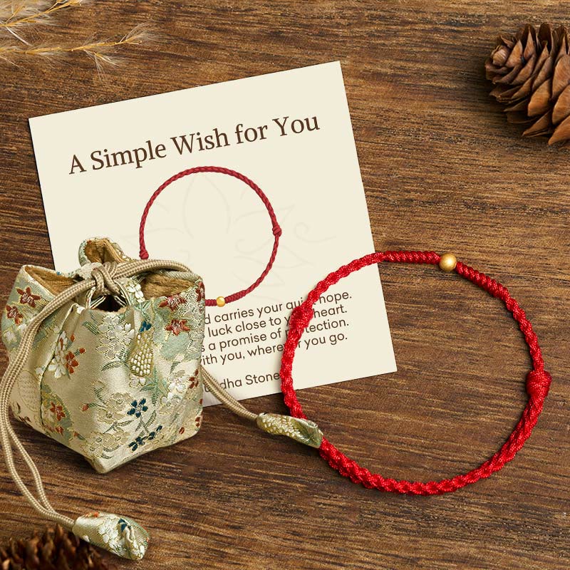 Buddha Stones A Simple Wish for You 925 Sterling Silver Plated Gold Single Bead Red Rope Bracelet Anklet Includes Gift Message Card