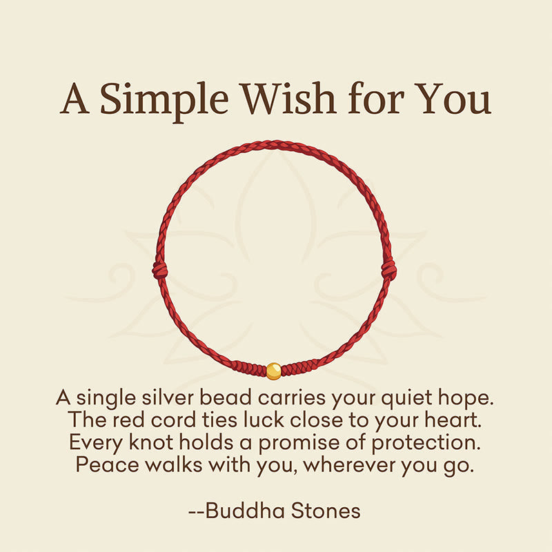 Buddha Stones A Simple Wish for You 925 Sterling Silver Plated Gold Single Bead Red Rope Bracelet Anklet Includes Gift Message Card