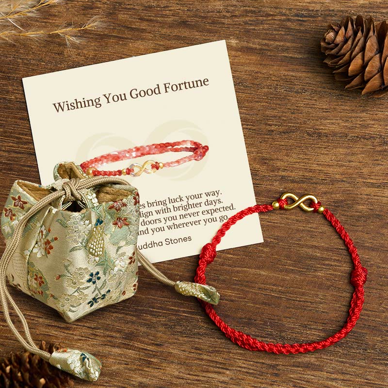 Buddha Stones May Endless Luck Find You Infinity Charm Brass Red String Bracelet Includes Gift Message Card