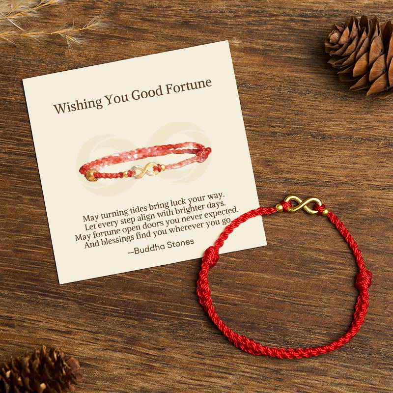 Buddha Stones May Endless Luck Find You Infinity Charm Brass Red String Bracelet Includes Gift Message Card