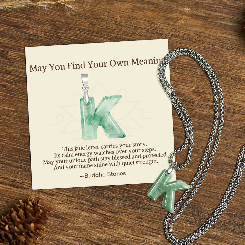 Buddha Stones May You Find Your Own Meaning Natural A-Z Letter Jade Titanium Steel Chain Necklace Includes Gift Message Card