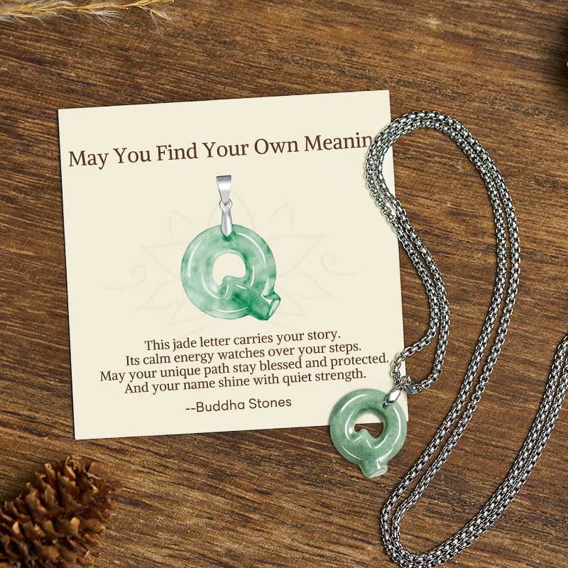 Buddha Stones May You Find Your Own Meaning Natural A-Z Letter Jade Titanium Steel Chain Necklace Includes Gift Message Card