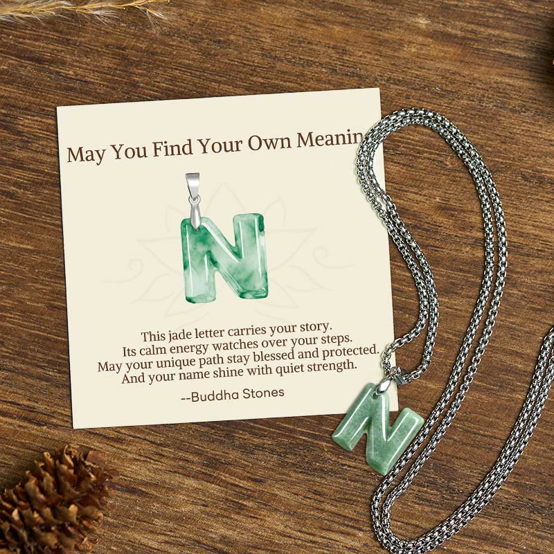 Buddha Stones May You Find Your Own Meaning Natural A-Z Letter Jade Titanium Steel Chain Necklace Includes Gift Message Card