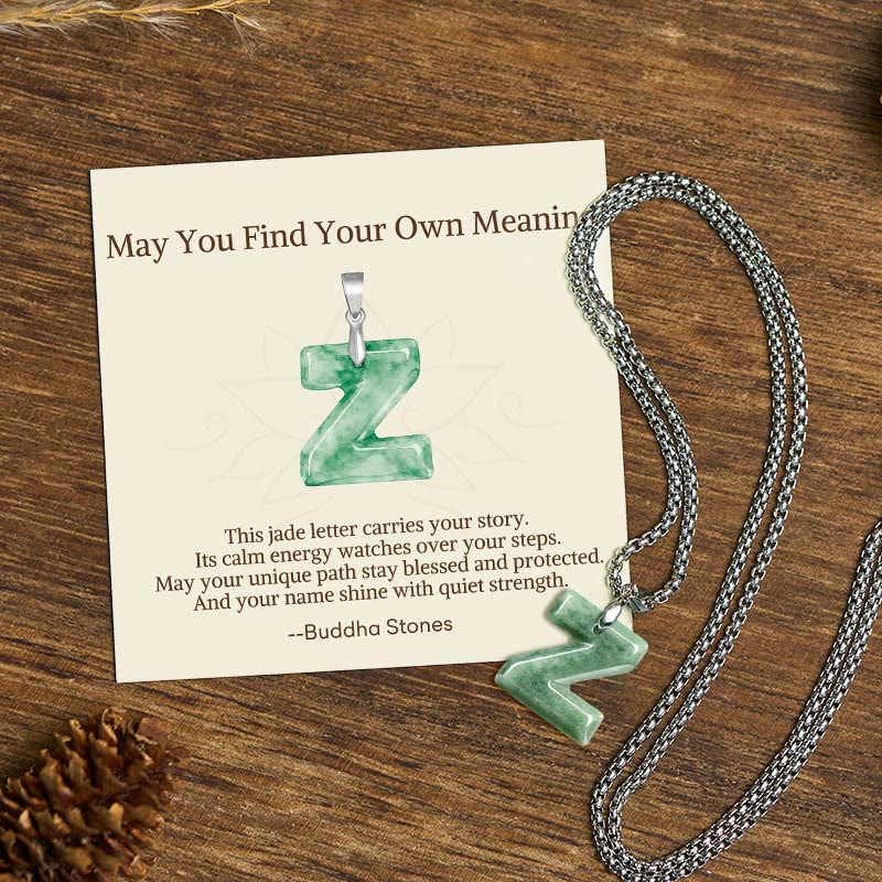 Buddha Stones May You Find Your Own Meaning Natural A-Z Letter Jade Titanium Steel Chain Necklace Includes Gift Message Card