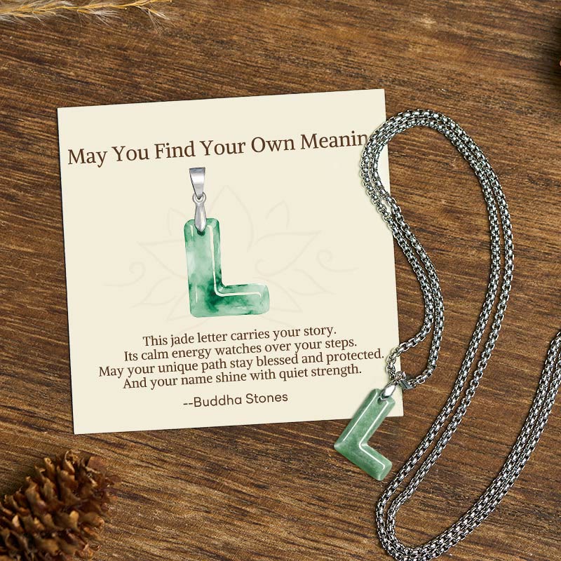 Buddha Stones May You Find Your Own Meaning Natural A-Z Letter Jade Titanium Steel Chain Necklace Includes Gift Message Card