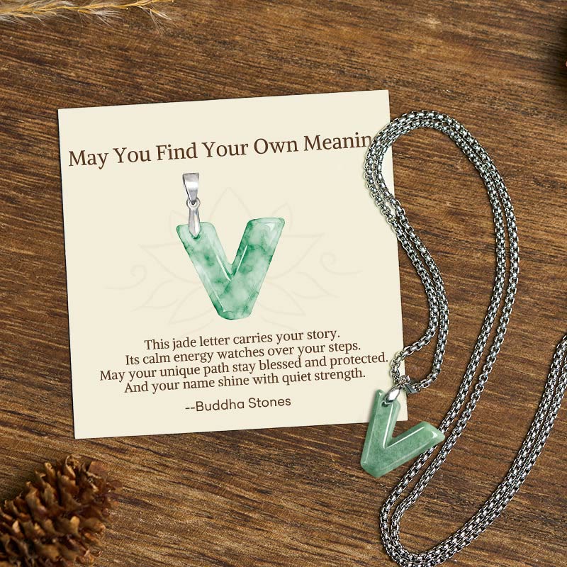 Buddha Stones May You Find Your Own Meaning Natural A-Z Letter Jade Titanium Steel Chain Necklace Includes Gift Message Card