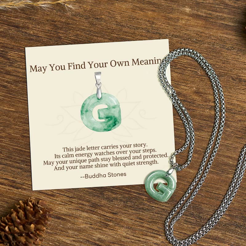 Buddha Stones May You Find Your Own Meaning Natural A-Z Letter Jade Titanium Steel Chain Necklace Includes Gift Message Card