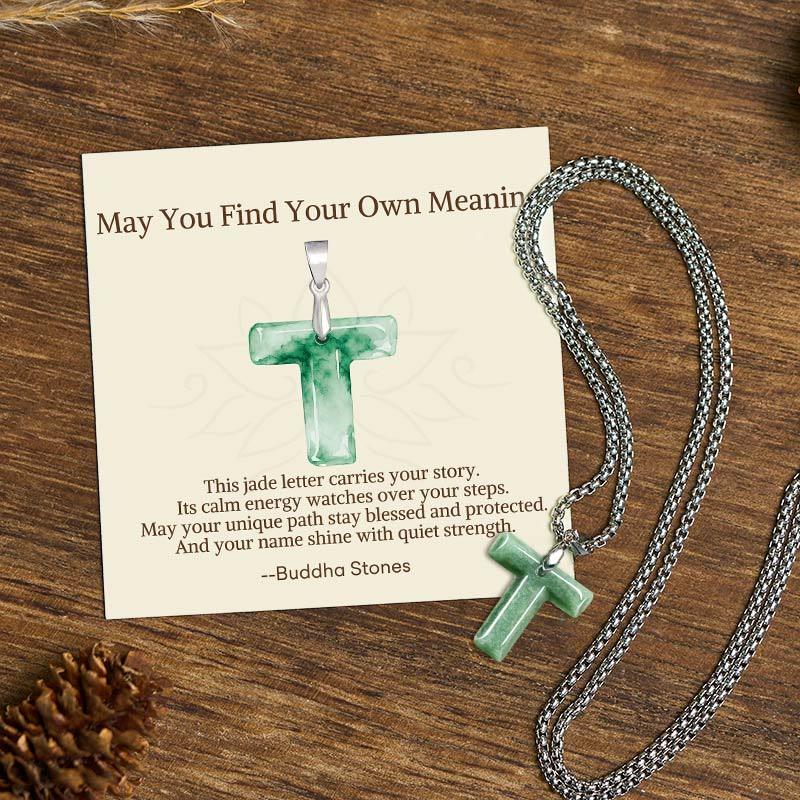Buddha Stones May You Find Your Own Meaning Natural A-Z Letter Jade Titanium Steel Chain Necklace Includes Gift Message Card