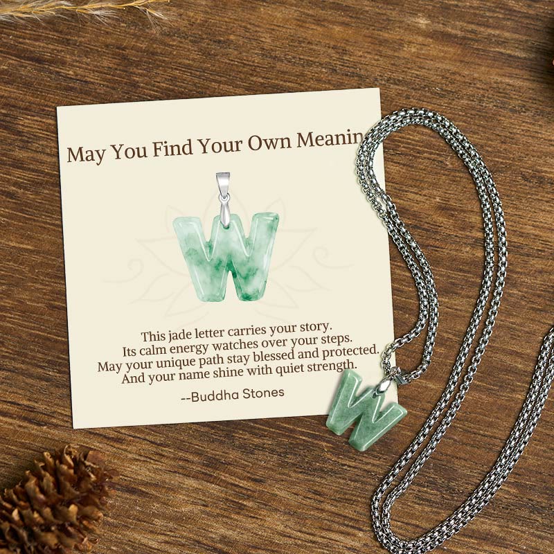 Buddha Stones May You Find Your Own Meaning Natural A-Z Letter Jade Titanium Steel Chain Necklace Includes Gift Message Card