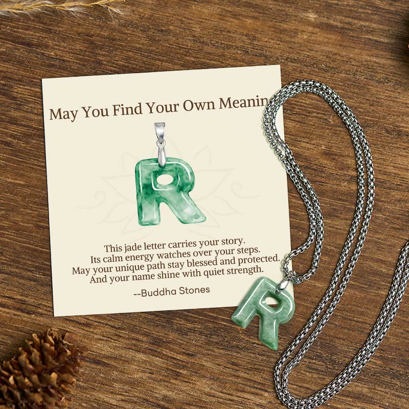 Buddha Stones May You Find Your Own Meaning Natural A-Z Letter Jade Titanium Steel Chain Necklace Includes Gift Message Card