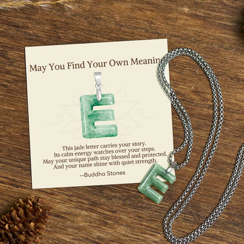 Buddha Stones May You Find Your Own Meaning Natural A-Z Letter Jade Titanium Steel Chain Necklace Includes Gift Message Card