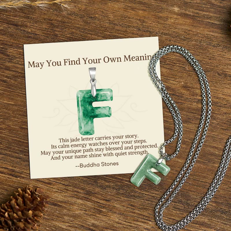 Buddha Stones May You Find Your Own Meaning Natural A-Z Letter Jade Titanium Steel Chain Necklace Includes Gift Message Card