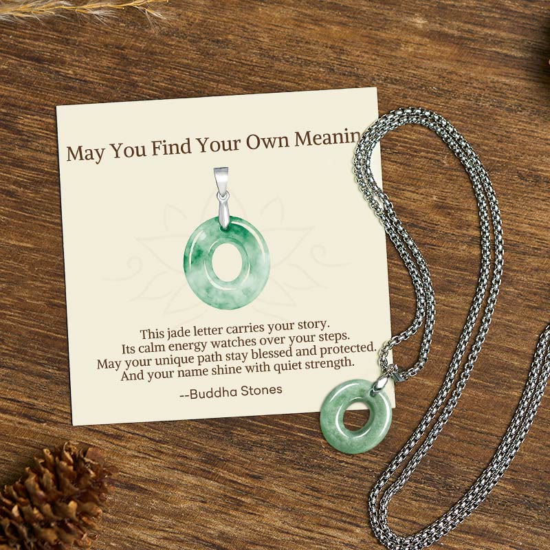 Buddha Stones May You Find Your Own Meaning Natural A-Z Letter Jade Titanium Steel Chain Necklace Includes Gift Message Card