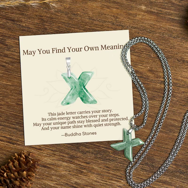 Buddha Stones May You Find Your Own Meaning Natural A-Z Letter Jade Titanium Steel Chain Necklace Includes Gift Message Card