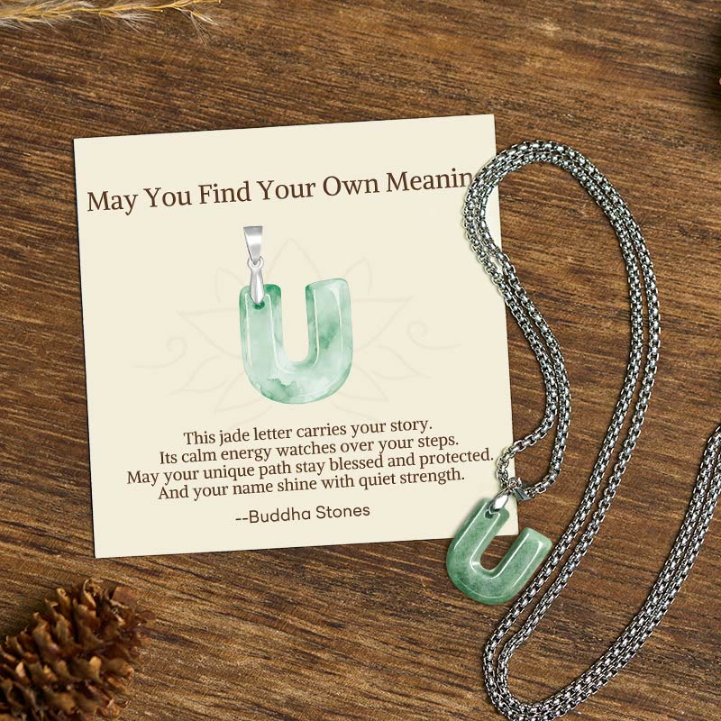 Buddha Stones May You Find Your Own Meaning Natural A-Z Letter Jade Titanium Steel Chain Necklace Includes Gift Message Card