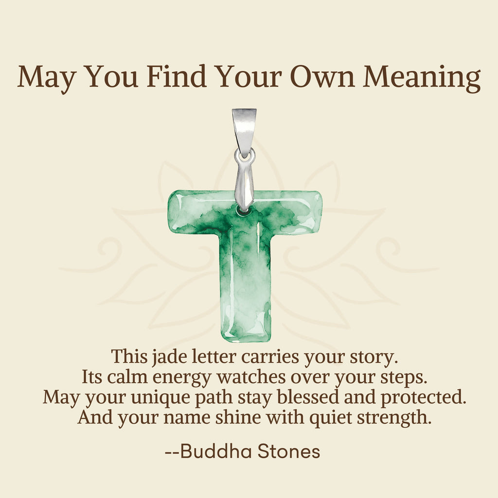 Buddha Stones May You Find Your Own Meaning Natural A-Z Letter Jade Titanium Steel Chain Necklace Includes Gift Message Card