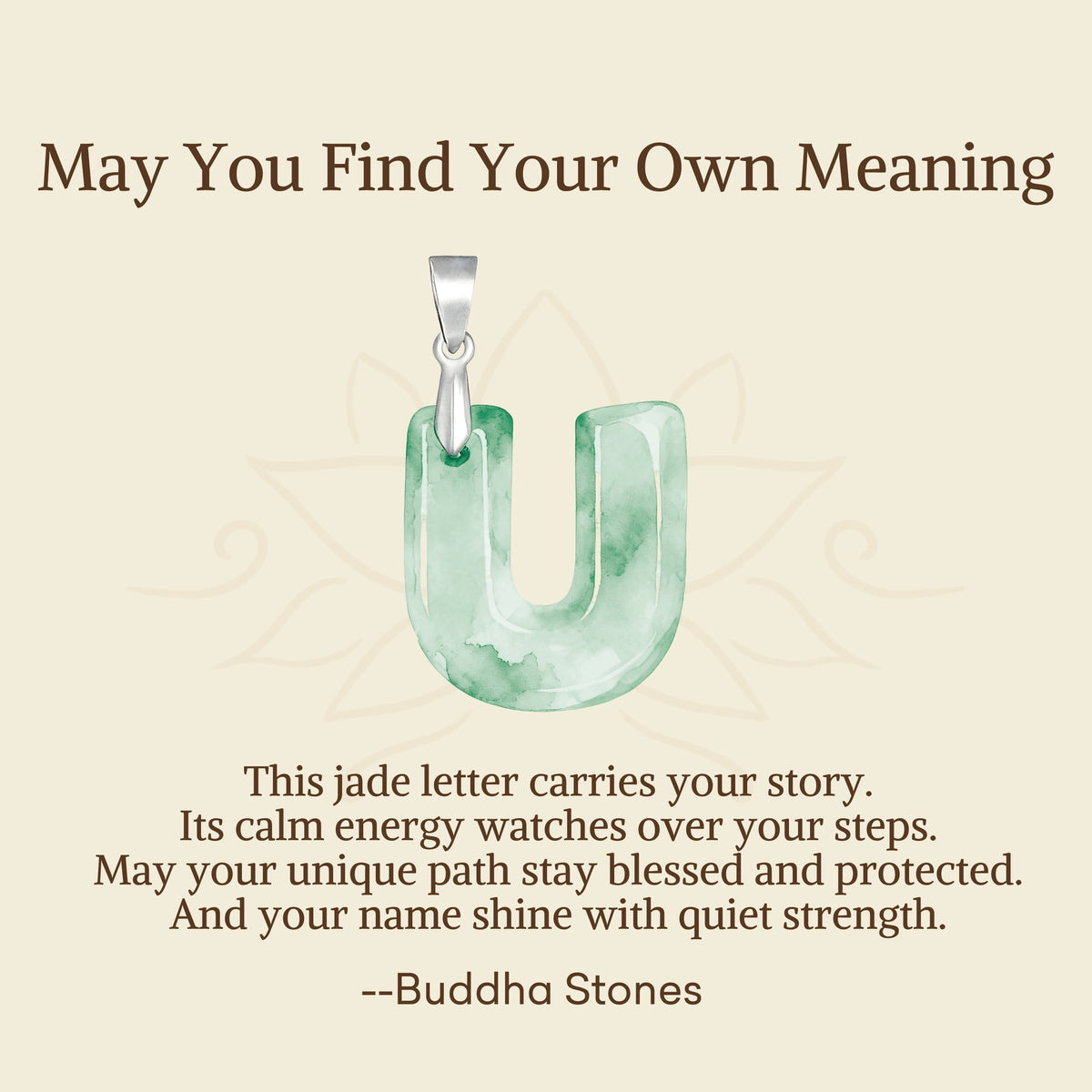 Buddha Stones May You Find Your Own Meaning Natural A-Z Letter Jade 925 Sterling Silver Chain Necklace Includes Gift Message Card