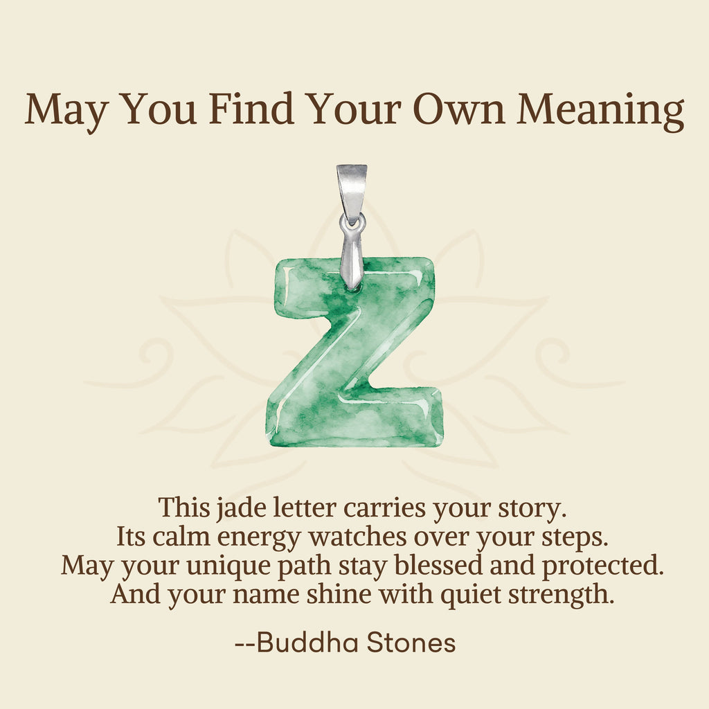 Buddha Stones May You Find Your Own Meaning Natural A-Z Letter Jade Titanium Steel Chain Necklace Includes Gift Message Card